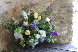 Blue and white wedding flowers