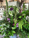 Let flower farmer Georgie Newbery show you how to make a huge statement urn arrangement for a wedding or event. Using no floral foam, and only garden grown flowers and foliage, Georgie will inspire and enable you to create larger arrangements yourself. Wedding flowers, DIY weddings, flower arranging workshop. 